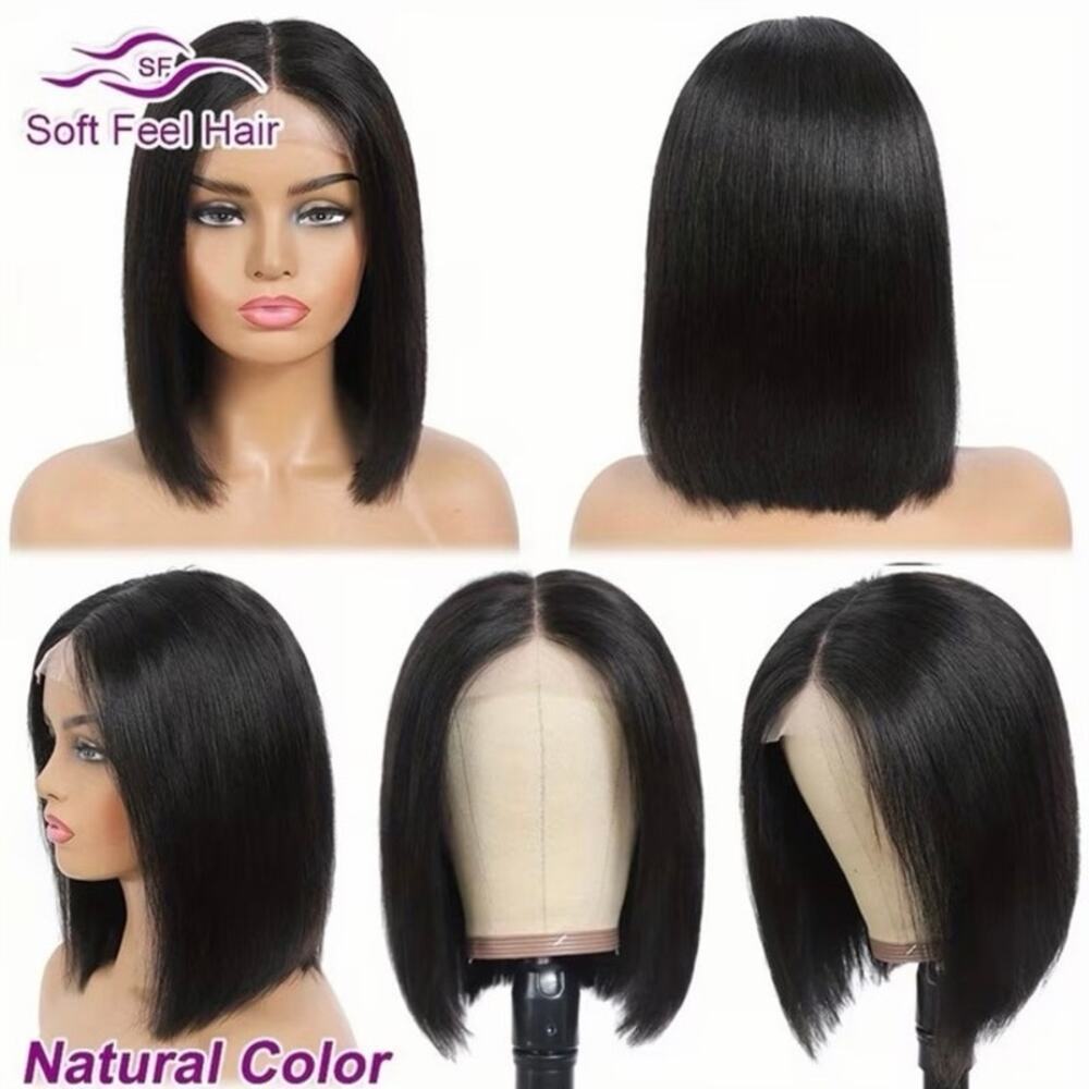 14” human hair wig 4x4 lace closure with attached strap